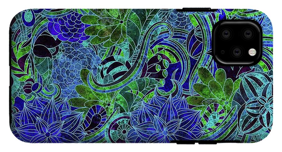 Blue Green Flower Pattern - Phone Case