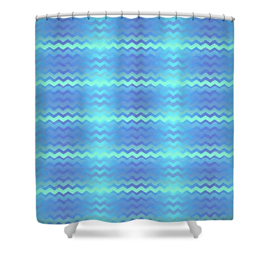 Blue Green Mermaid Chevron - Shower Curtain