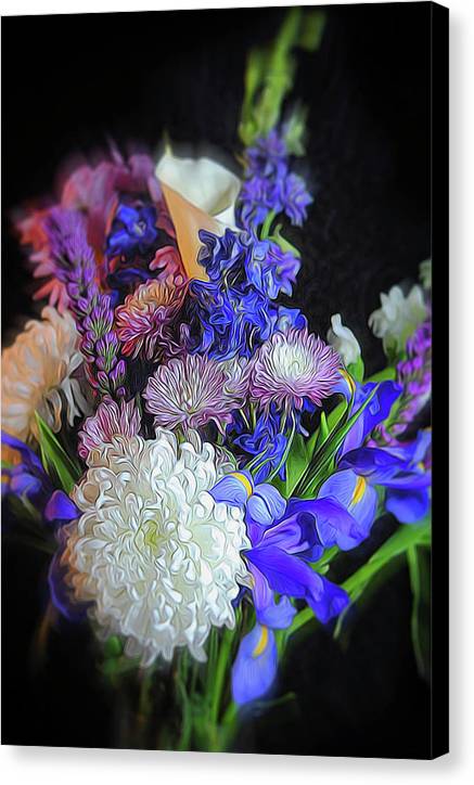 Blue White Purple Mixed Flowers Bouquet - Canvas Print