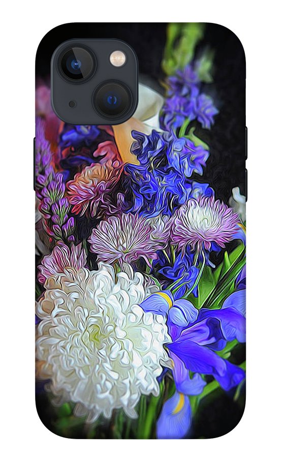 Blue White Purple Mixed Flowers Bouquet - Phone Case