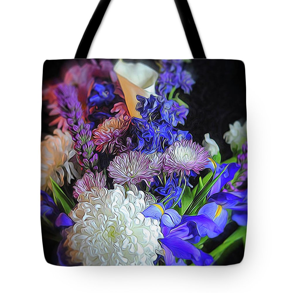 Blue White Purple Mixed Flowers Bouquet - Tote Bag