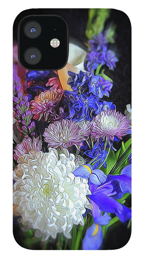 Blue White Purple Mixed Flowers Bouquet - Phone Case