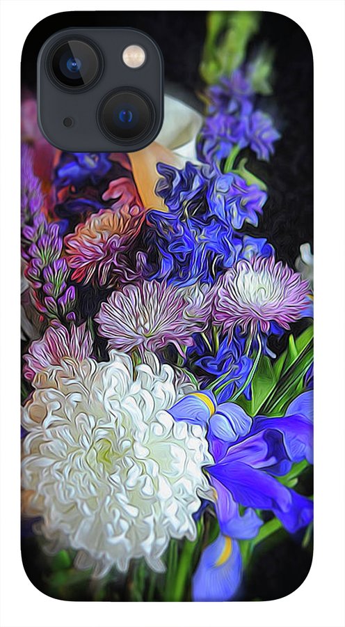 Blue White Purple Mixed Flowers Bouquet - Phone Case