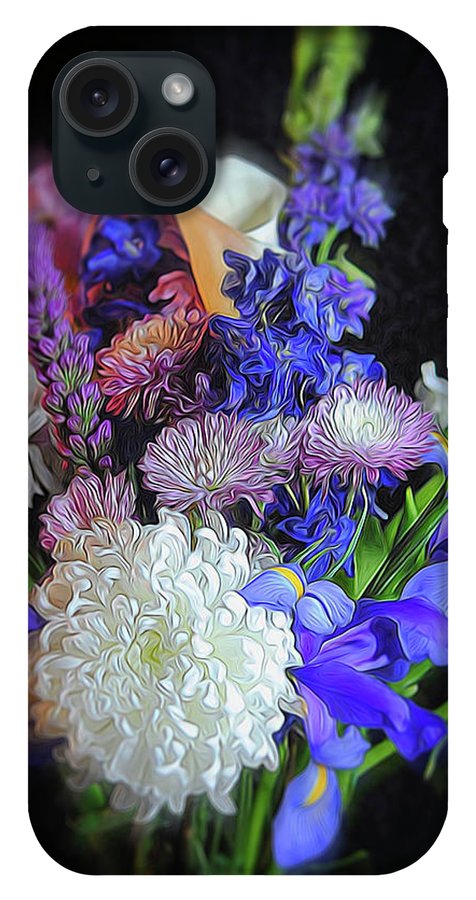 Blue White Purple Mixed Flowers Bouquet - Phone Case