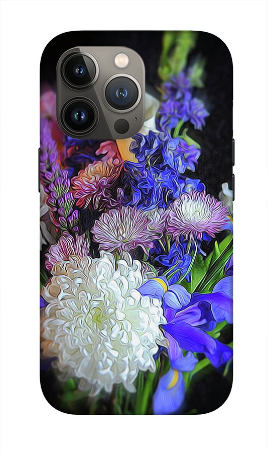 Blue White Purple Mixed Flowers Bouquet - Phone Case