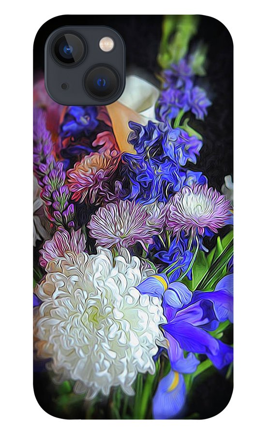 Blue White Purple Mixed Flowers Bouquet - Phone Case