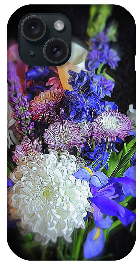 Blue White Purple Mixed Flowers Bouquet - Phone Case
