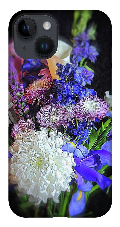 Blue White Purple Mixed Flowers Bouquet - Phone Case