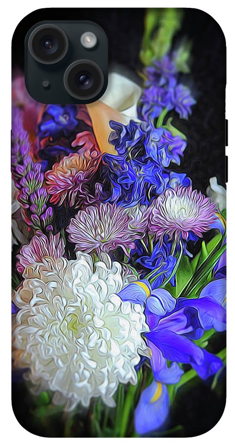 Blue White Purple Mixed Flowers Bouquet - Phone Case