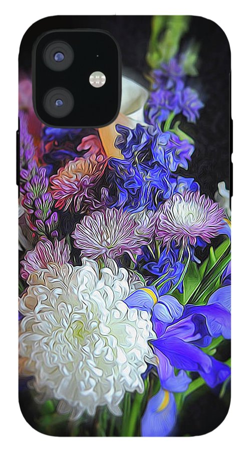 Blue White Purple Mixed Flowers Bouquet - Phone Case