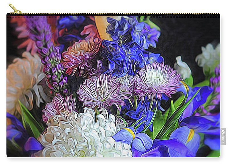 Blue White Purple Mixed Flowers Bouquet - Carry-All Pouch