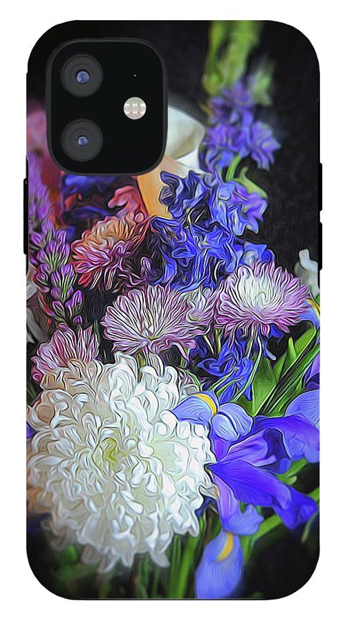 Blue White Purple Mixed Flowers Bouquet - Phone Case