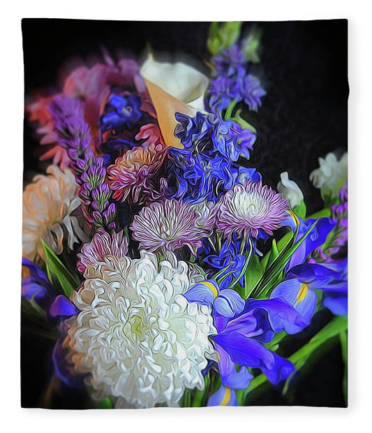 Blue White Purple Mixed Flowers Bouquet - Blanket