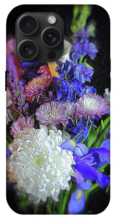 Blue White Purple Mixed Flowers Bouquet - Phone Case