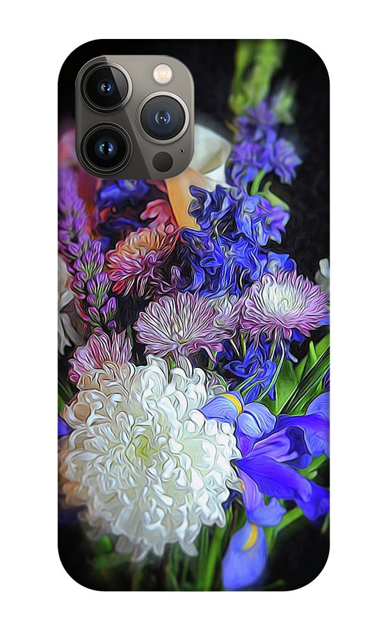 Blue White Purple Mixed Flowers Bouquet - Phone Case