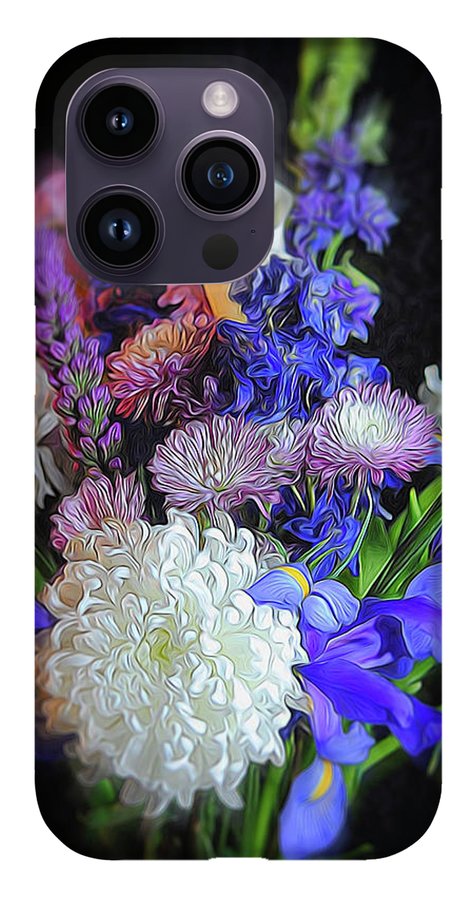 Blue White Purple Mixed Flowers Bouquet - Phone Case