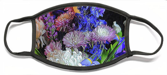 Blue White Purple Mixed Flowers Bouquet - Face Mask