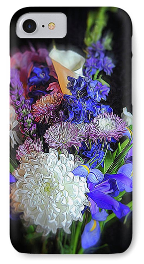 Blue White Purple Mixed Flowers Bouquet - Phone Case