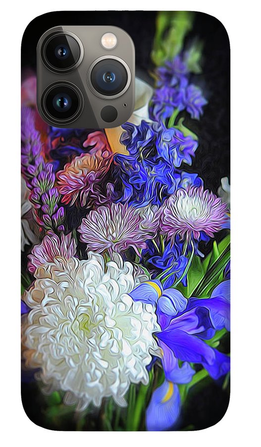 Blue White Purple Mixed Flowers Bouquet - Phone Case