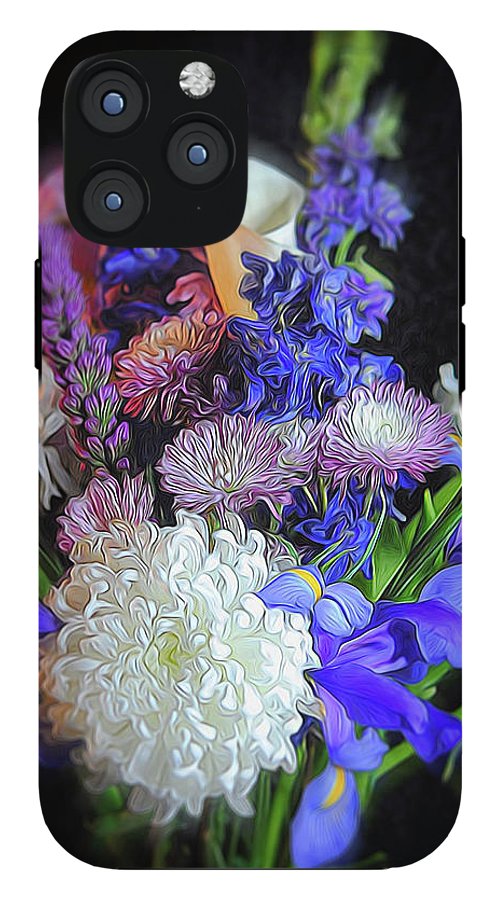 Blue White Purple Mixed Flowers Bouquet - Phone Case
