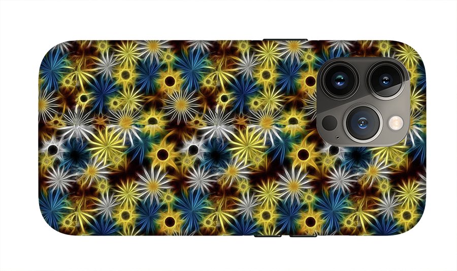 Blue Yellow White Daisies on Brown - Phone Case