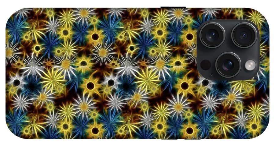 Blue Yellow White Daisies on Brown - Phone Case