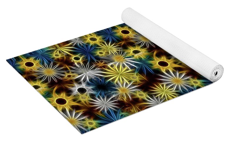 Blue Yellow White Daisies on Brown - Yoga Mat