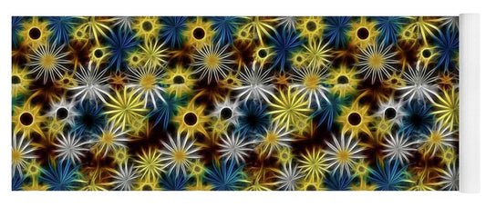 Blue Yellow White Daisies on Brown - Yoga Mat