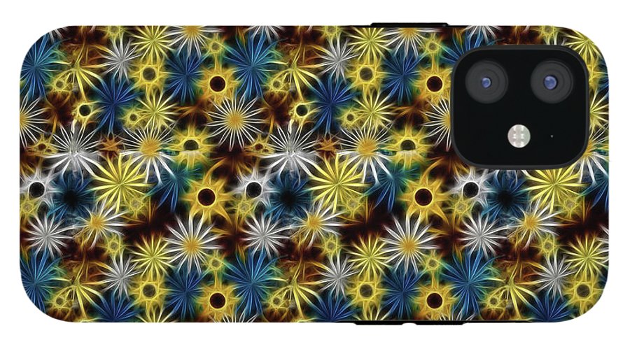 Blue Yellow White Daisies on Brown - Phone Case