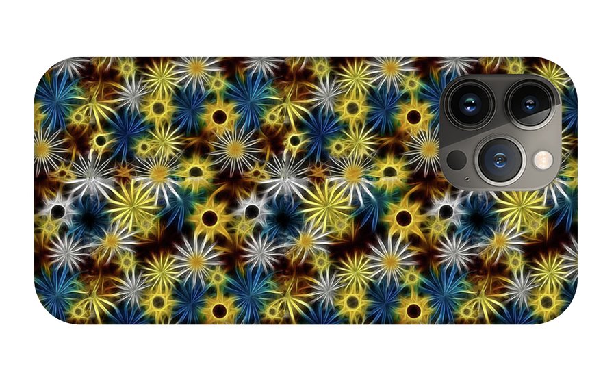 Blue Yellow White Daisies on Brown - Phone Case