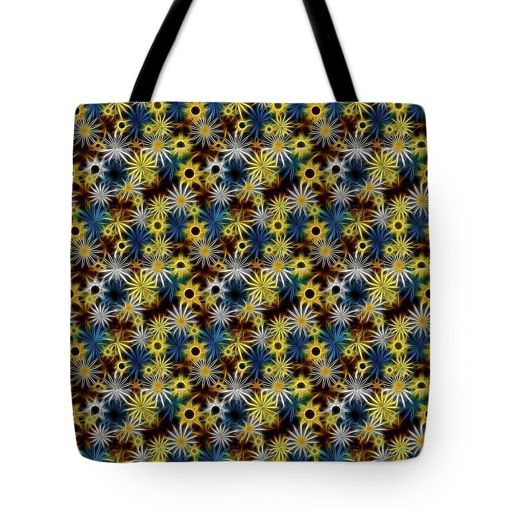 Blue Yellow White Daisies on Brown - Tote Bag