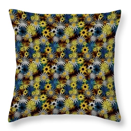 Blue Yellow White Daisies on Brown - Throw Pillow