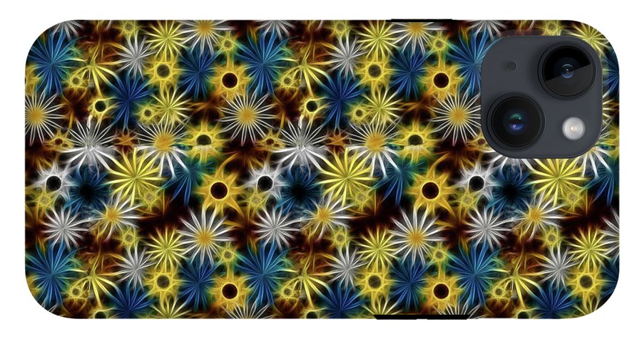 Blue Yellow White Daisies on Brown - Phone Case