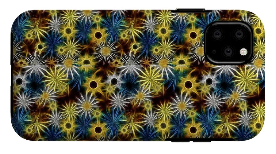 Blue Yellow White Daisies on Brown - Phone Case