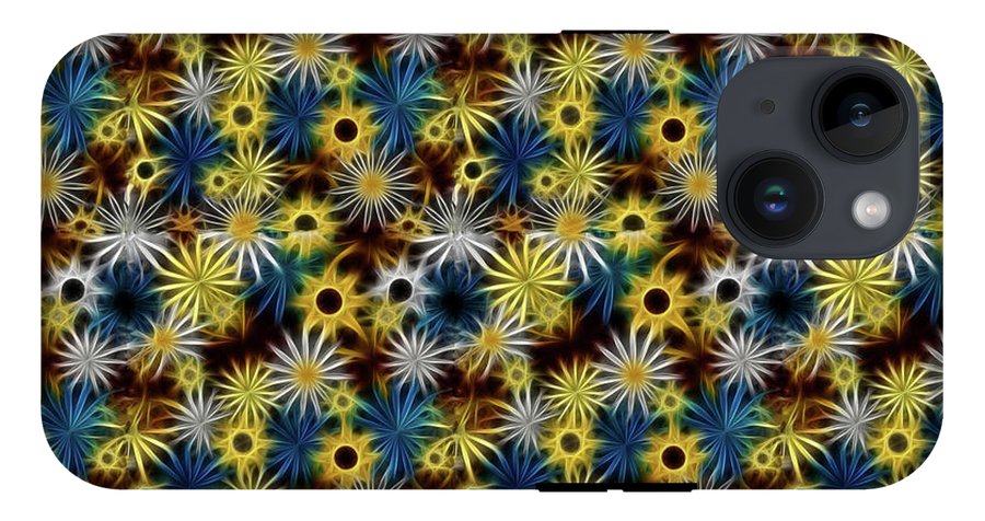 Blue Yellow White Daisies on Brown - Phone Case