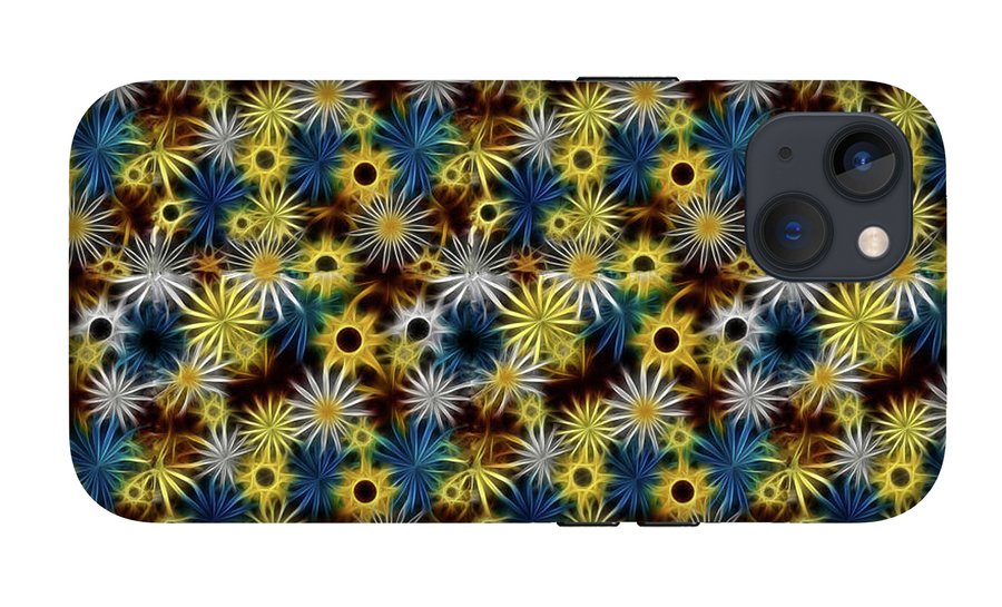 Blue Yellow White Daisies on Brown - Phone Case