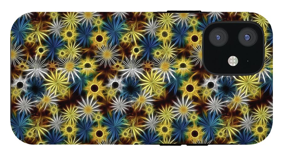 Blue Yellow White Daisies on Brown - Phone Case