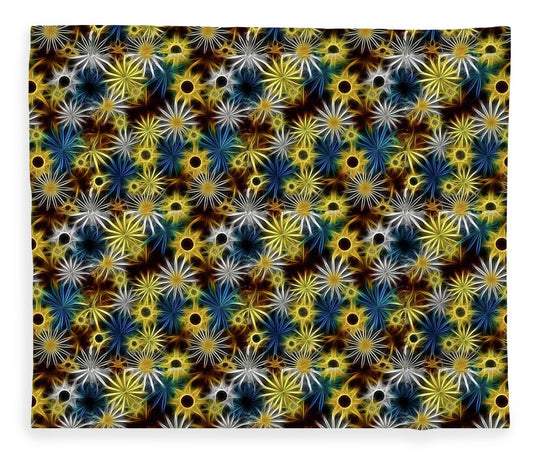 Blue Yellow White Daisies on Brown - Blanket