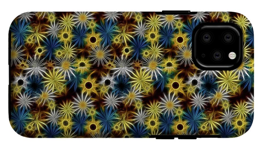 Blue Yellow White Daisies on Brown - Phone Case