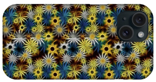 Blue Yellow White Daisies on Brown - Phone Case