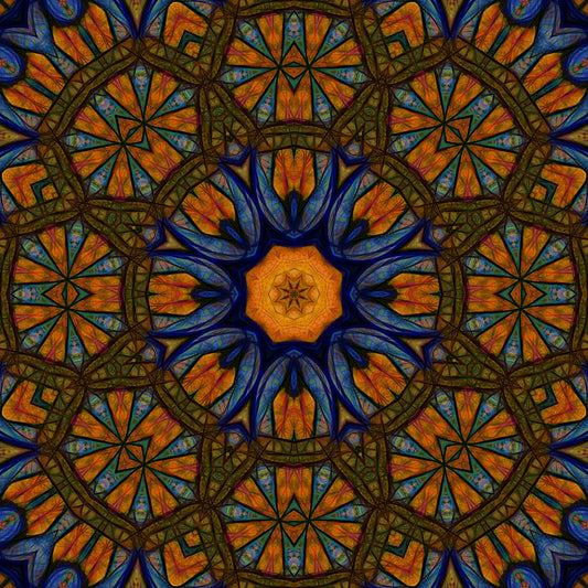 Blue Orange Sketchy Kaleidoscope Digital Image Download