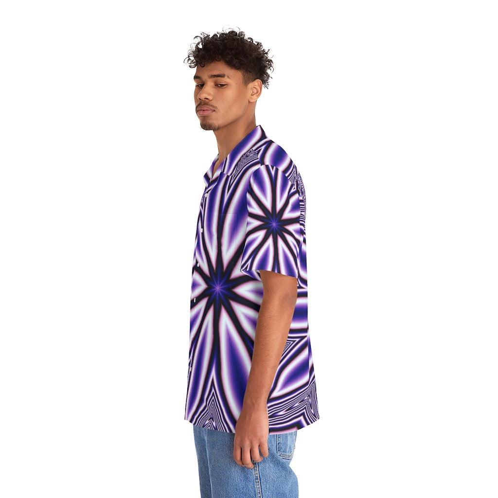 Blue Fractal Flower Kaleidoscope Men's Hawaiian Shirt (AOP)
