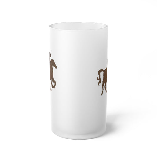 Cowboy On Horseback Frosted Glass Beer Mug