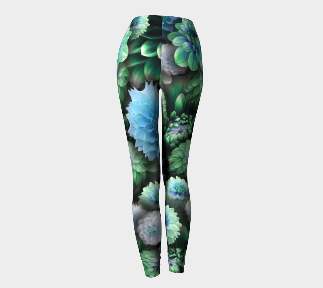Blue Green Dahlias Collage Leggings