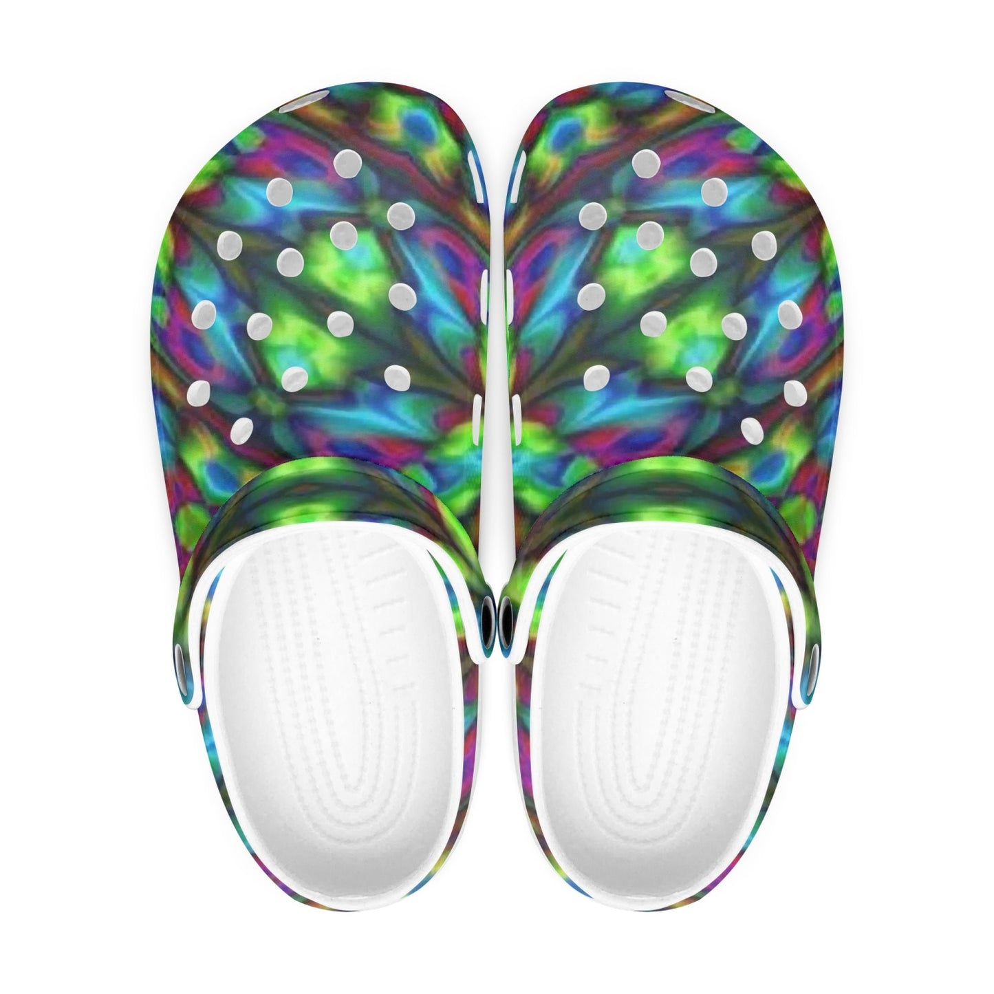 Blue and Green Kaleidoscope 413. All Over Printed Clogs