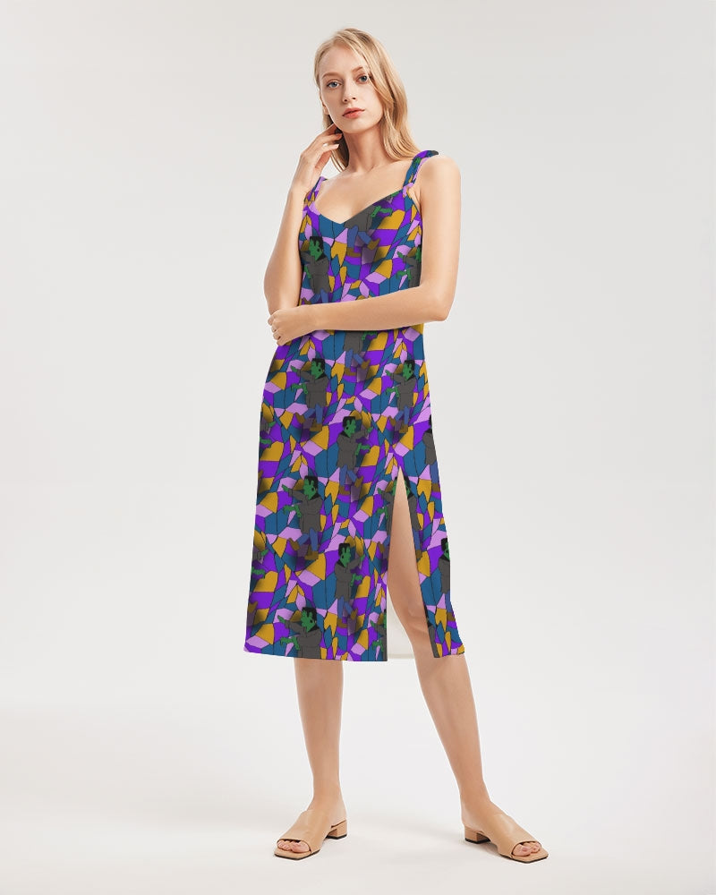 Frankenstein Pattern Women's Tie Strap Split Dress