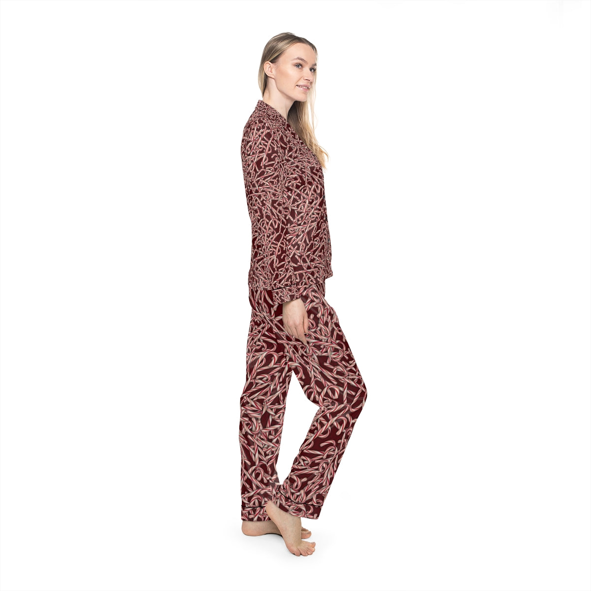 Candy Cane Pattern Women's Satin Pajamas (AOP)