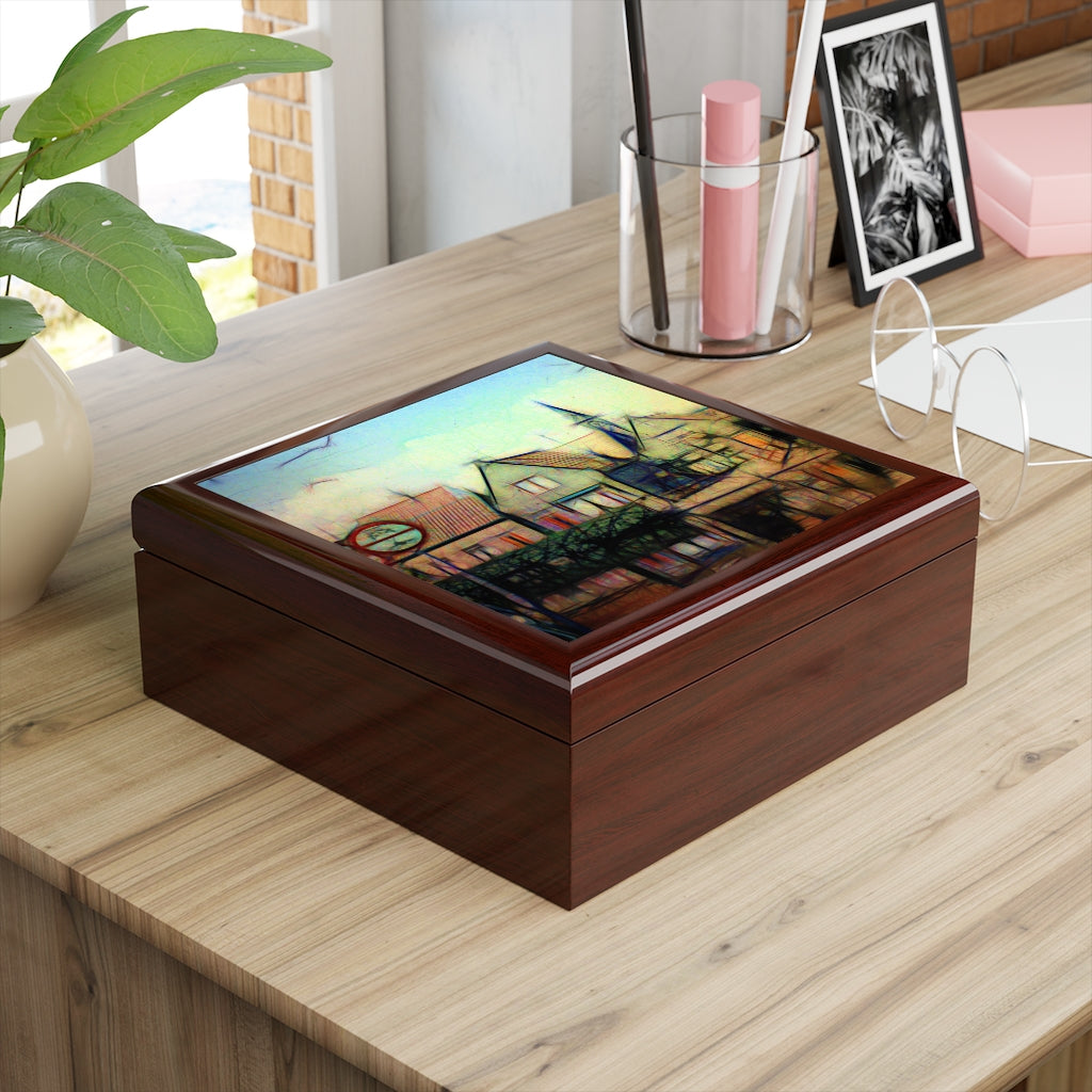 Vintage Travel Row Of Houses Jewelry Box