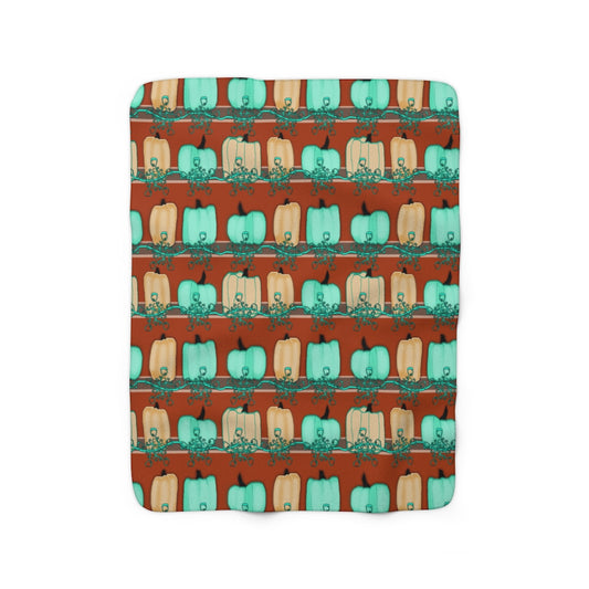 Blue Green Pumpkins Sherpa Fleece Blanket