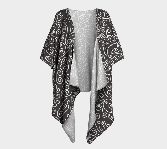 White Swirls On Gray Drapes Kimono